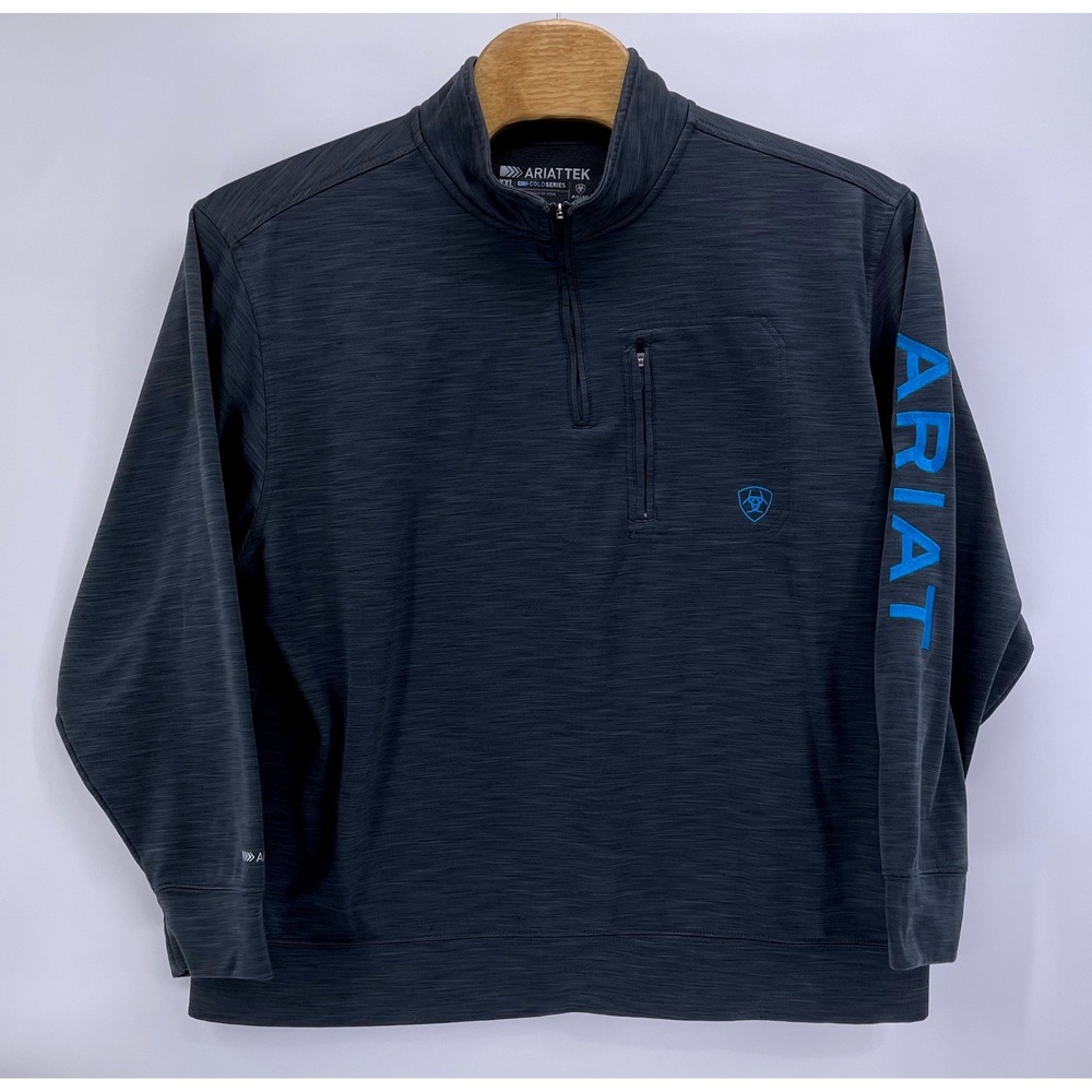 Ariat AriatTEK Cold Series Quarter Zip Pullover Mens XXL Gray Blue Logo Fleece